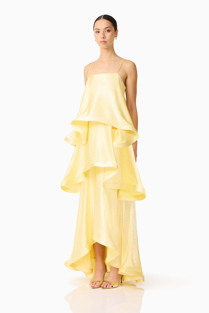 Tilly Tiered Maxi Dress in Butter Yellow