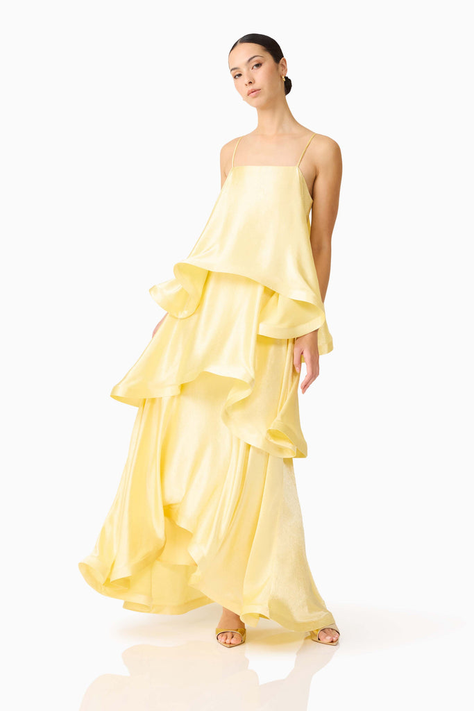Tilly Tiered Maxi Dress in Butter Yellow