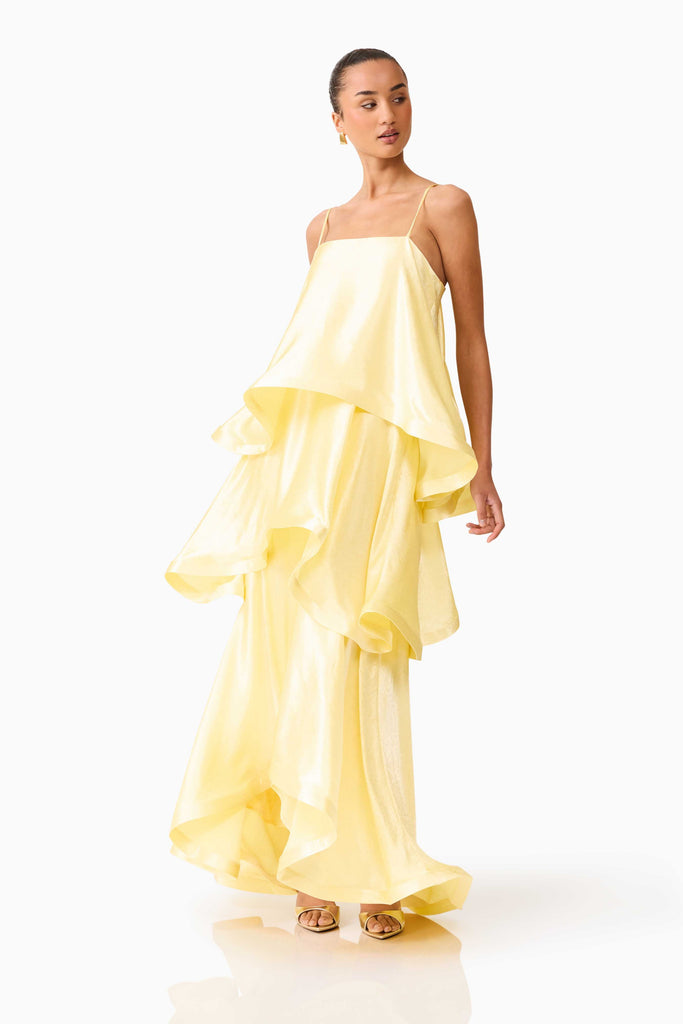 Tilly Tiered Maxi Dress in Butter Yellow