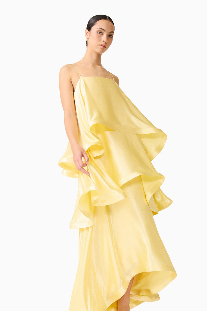 Tilly Tiered Maxi Dress in Butter Yellow