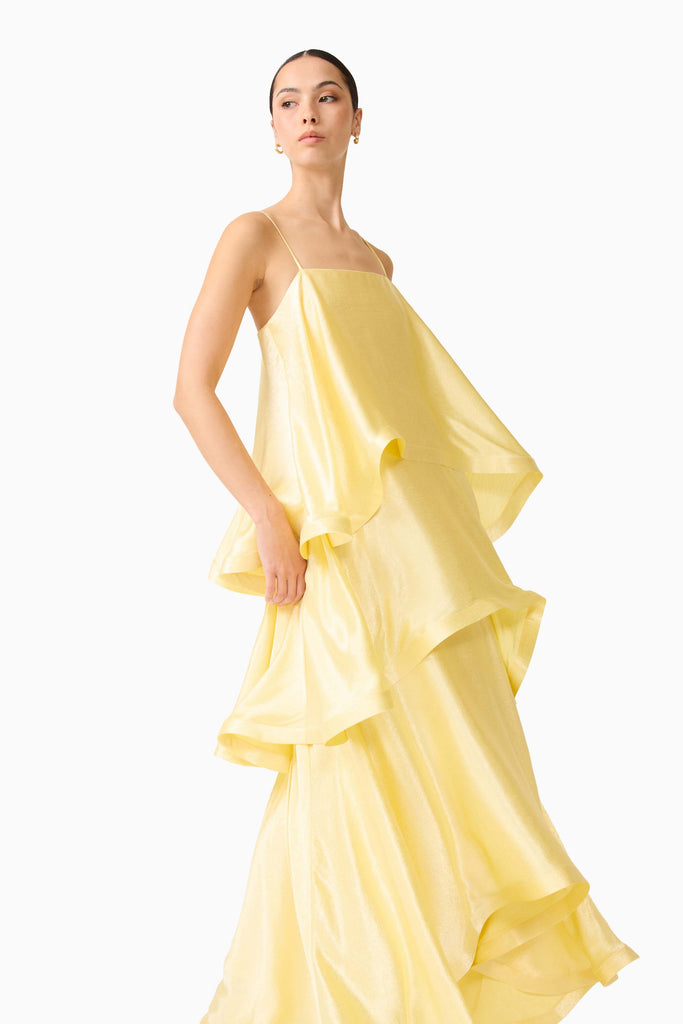 Tilly Tiered Maxi Dress in Butter Yellow