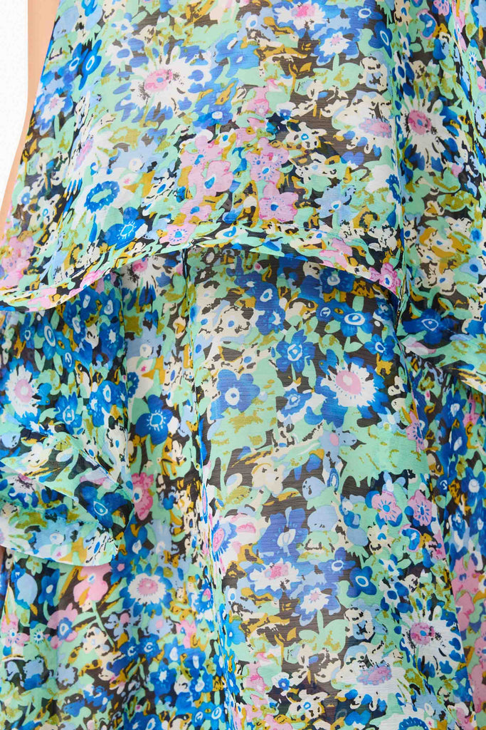 Armani Tiered Maxi Dress In Blue Floral