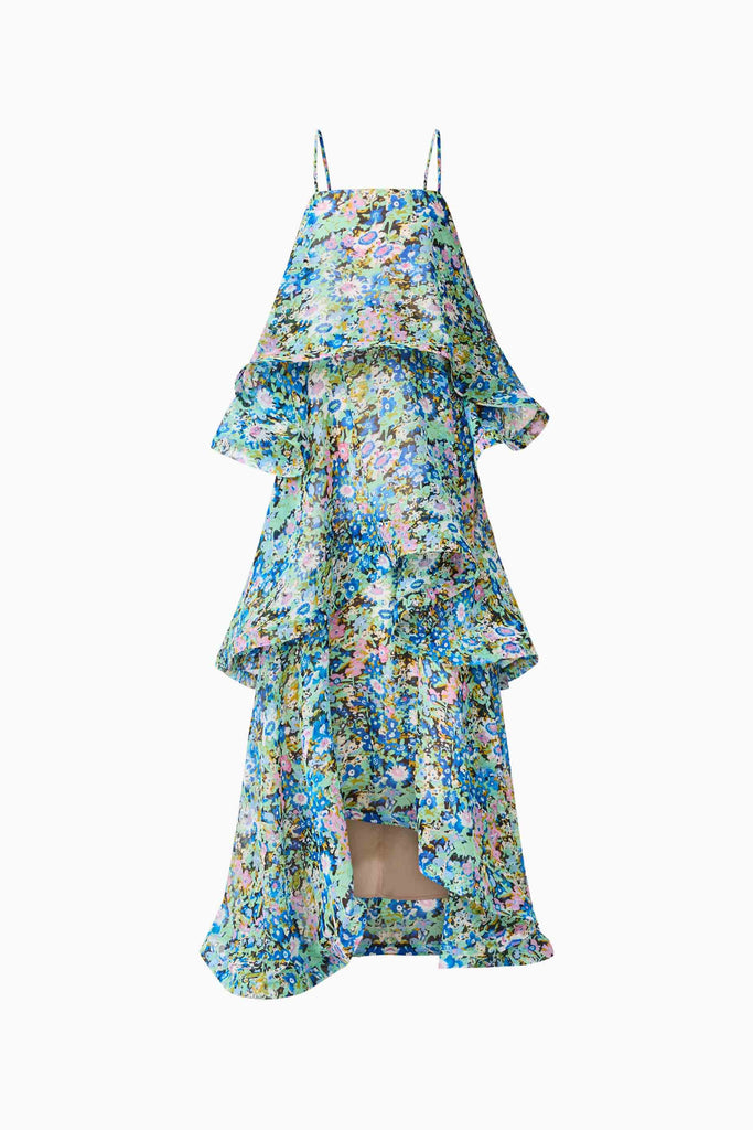 Armani Tiered Maxi Dress In Blue Floral