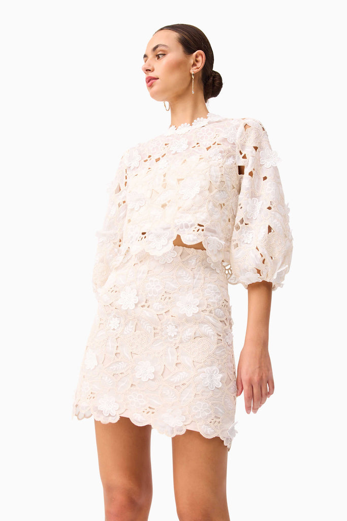 Sienna Top & Mini Skirt Set in Cream