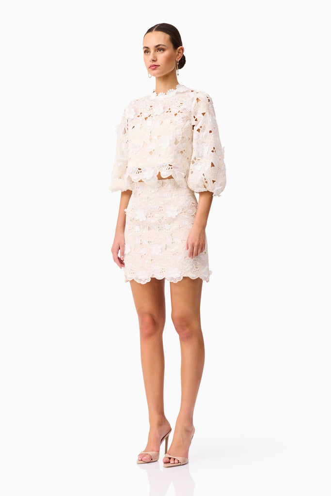 Sienna Top & Mini Skirt Set in Cream