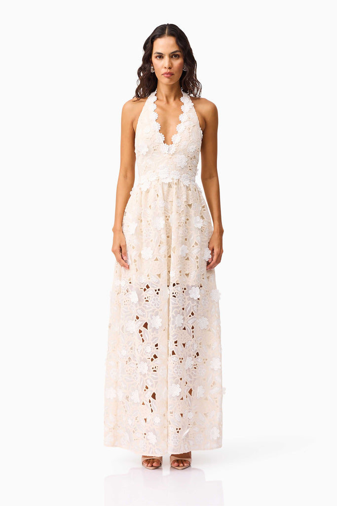 Sienna V-Neck Gown in Cream