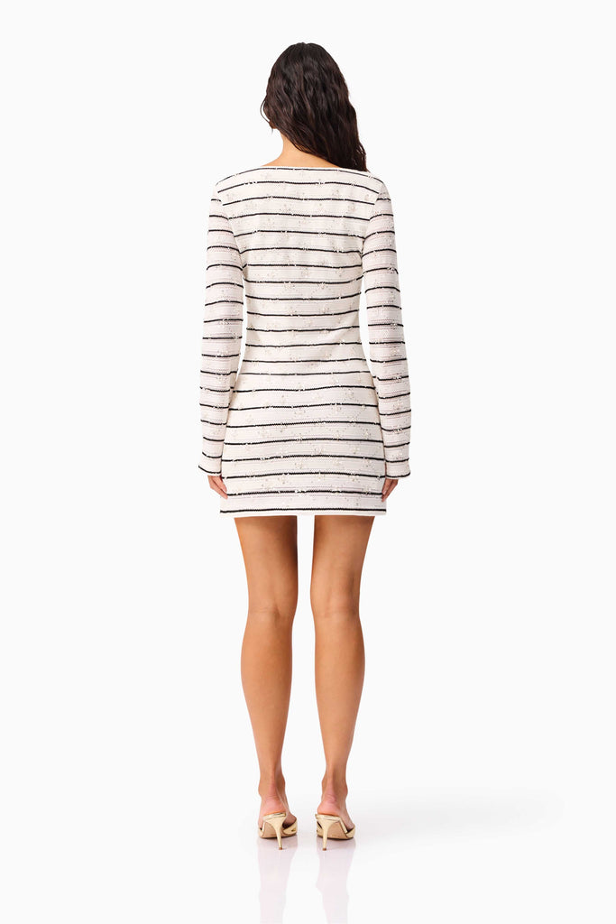 Eldora Long Sleeve Mini Dress in Black & White