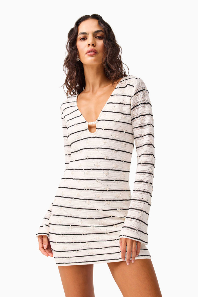 Eldora Long Sleeve Mini Dress in Black & White