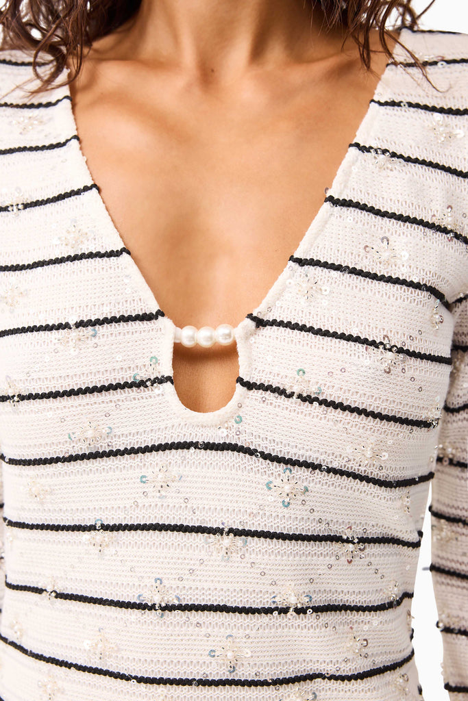 Eldora Long Sleeve Mini Dress in Black & White