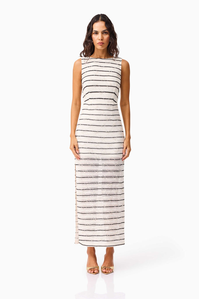 Eldora Low Back Midi Dress in Black & White