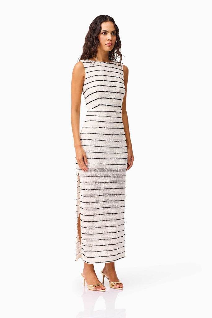 Eldora Low Back Midi Dress in Black & White