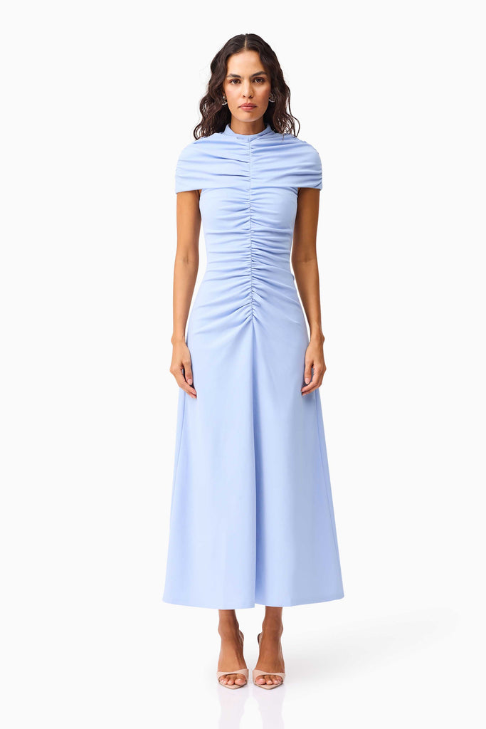 Valencia High Neck Maxi Dress in Blue