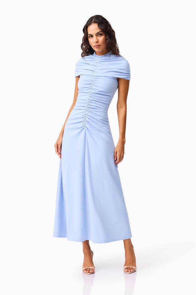 Valencia High Neck Maxi Dress in Blue