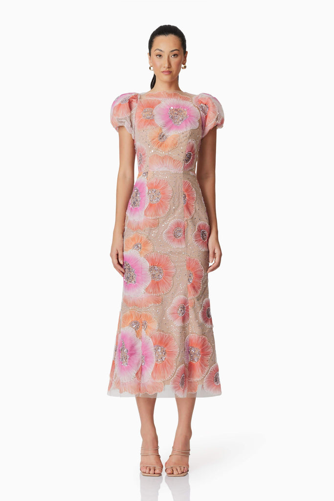 Brittany Floral Midi Dress in Pink