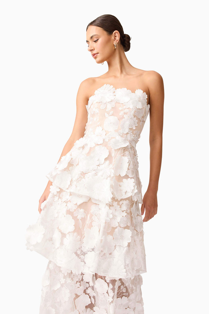 Selene Maxi Tiered 3D Dress in White