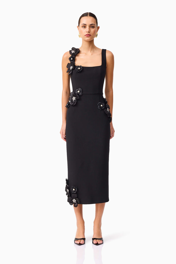 Chantelle 3D Midi Dress in Black