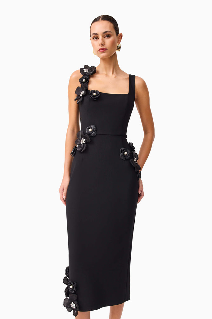 Chantelle 3D Midi Dress in Black