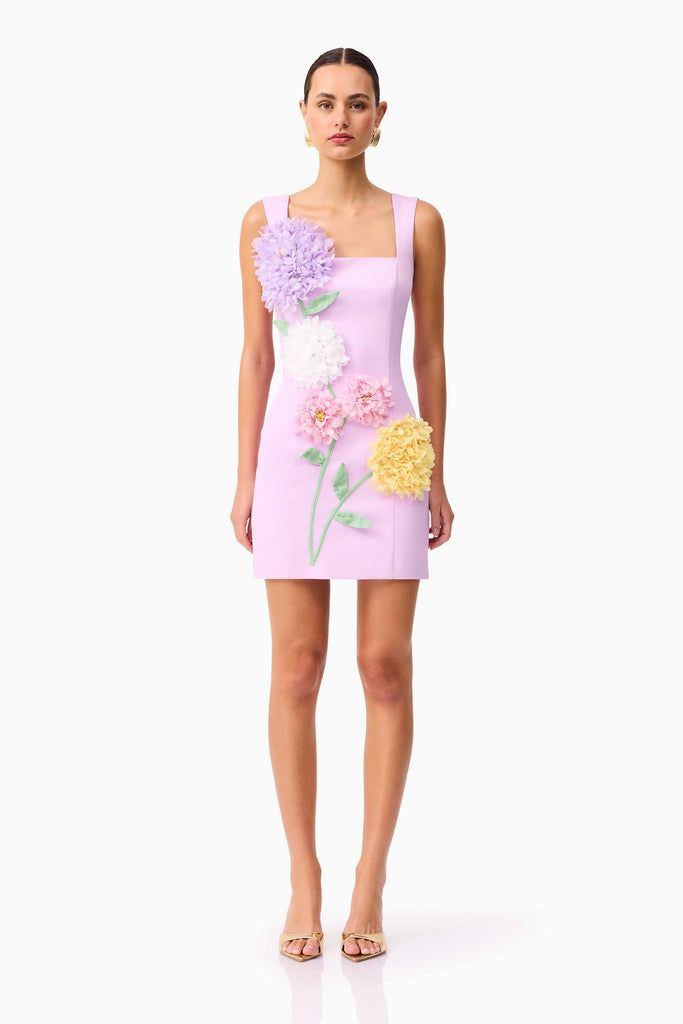 Buttercup Embroidered Party Mini Dress in Purple