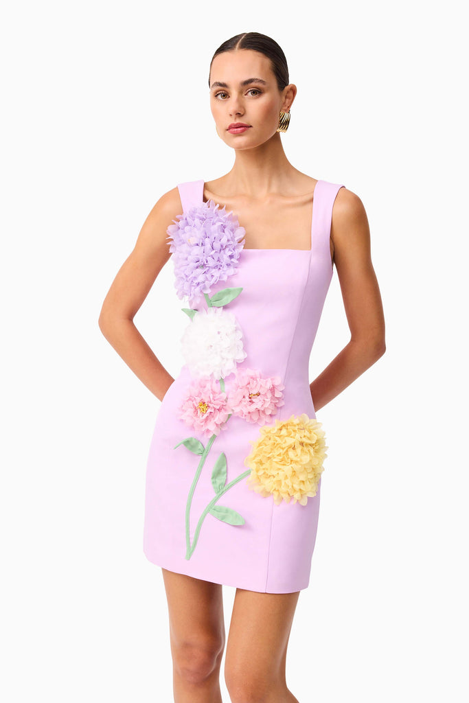 Buttercup Embroidered Party Mini Dress in Purple