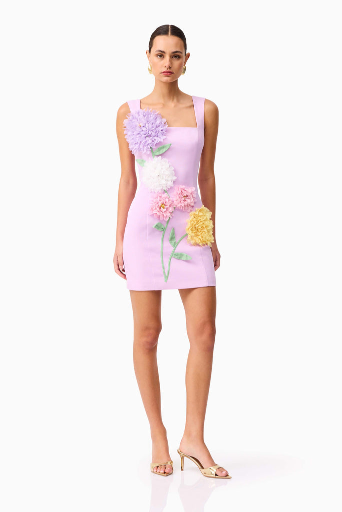 Buttercup Embroidered Party Mini Dress in Purple