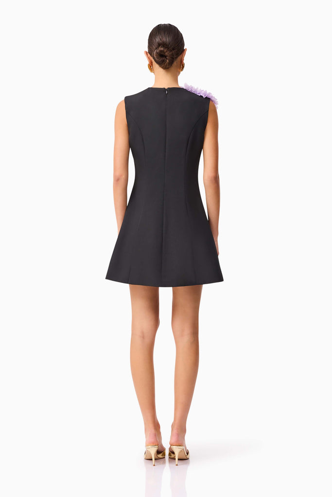 Buttercup Embroidered Mini Dress in Black