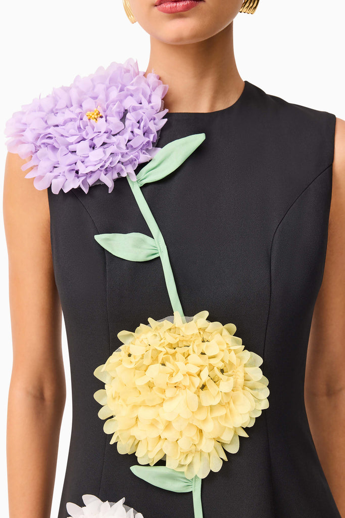 Buttercup Embroidered Mini Dress in Black