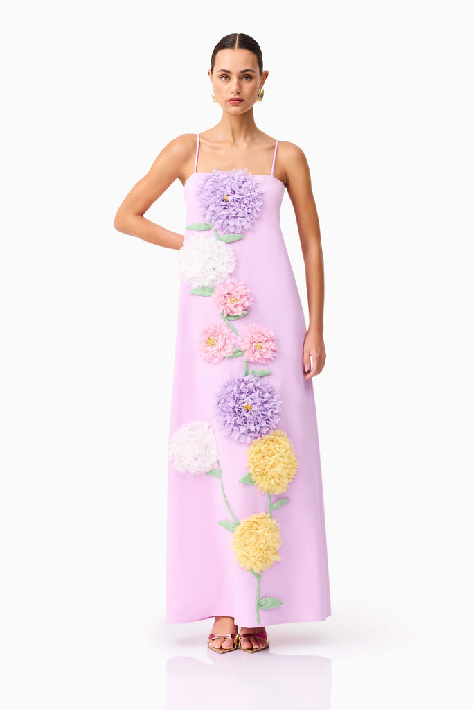Buttercup Embroidered Maxi Dress in Purple