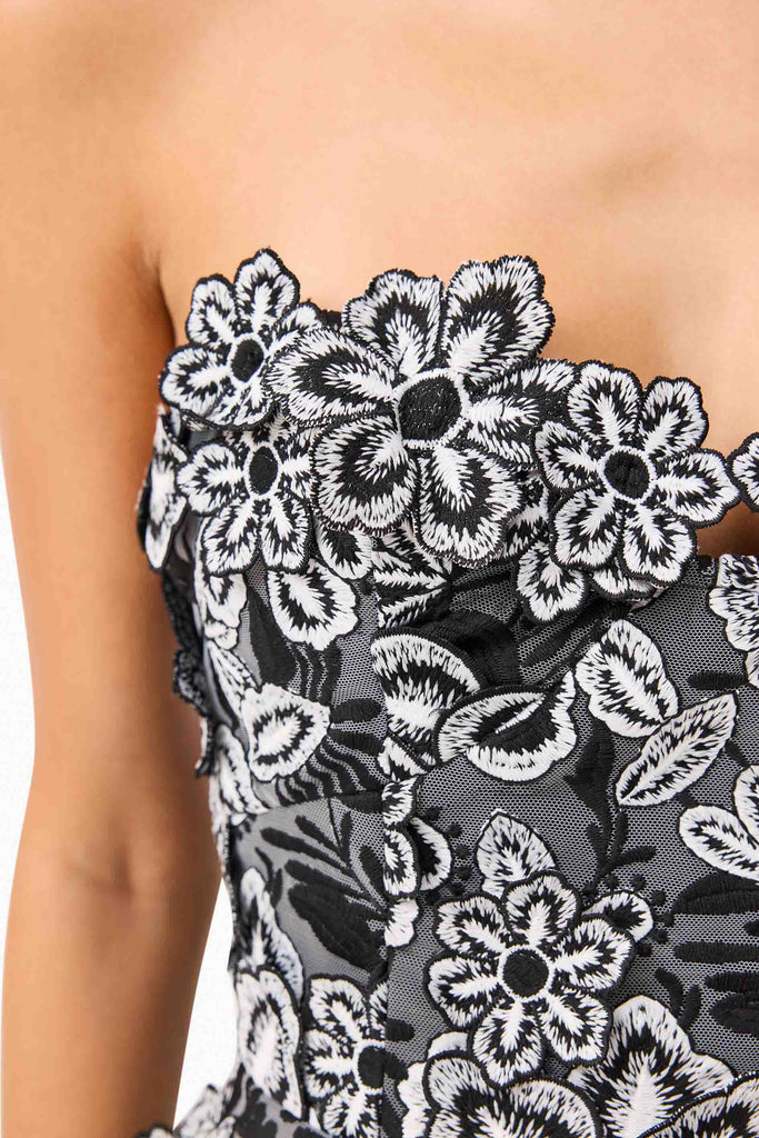 Roseate Floral Mini Dress in Black