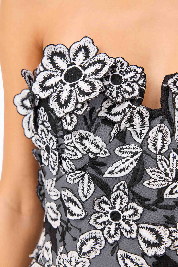 Roseate Strapless Midi Dress in Black