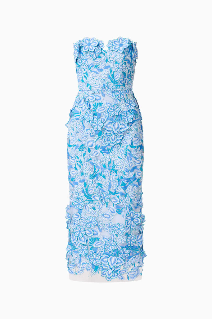 Roseate Strapless Midi Dress in Blue