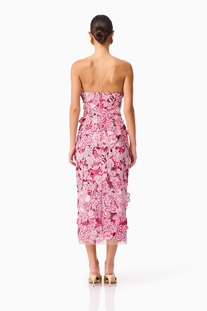 Roseate Strapless Midi Dress in Pink