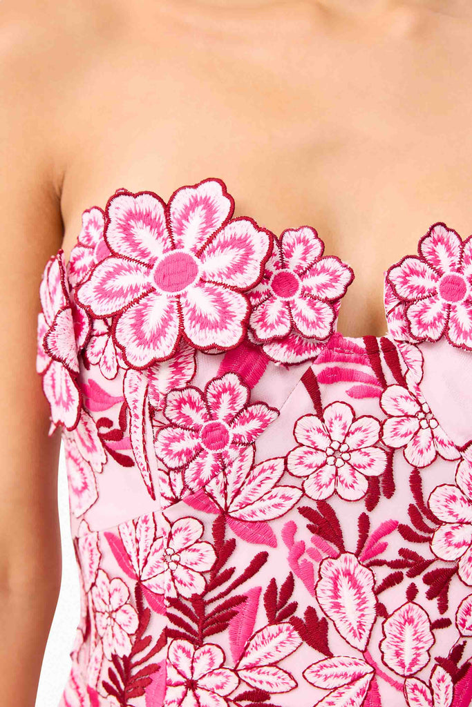 Roseate Strapless Midi Dress in Pink