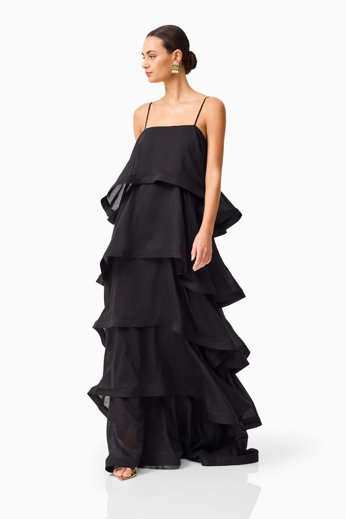 Tilly 5 Tiered Maxi Dress in Black