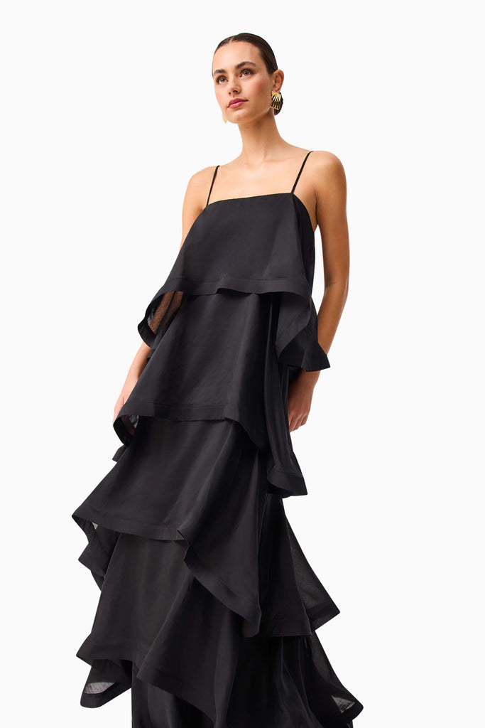 Tilly 5 Tiered Maxi Dress in Black
