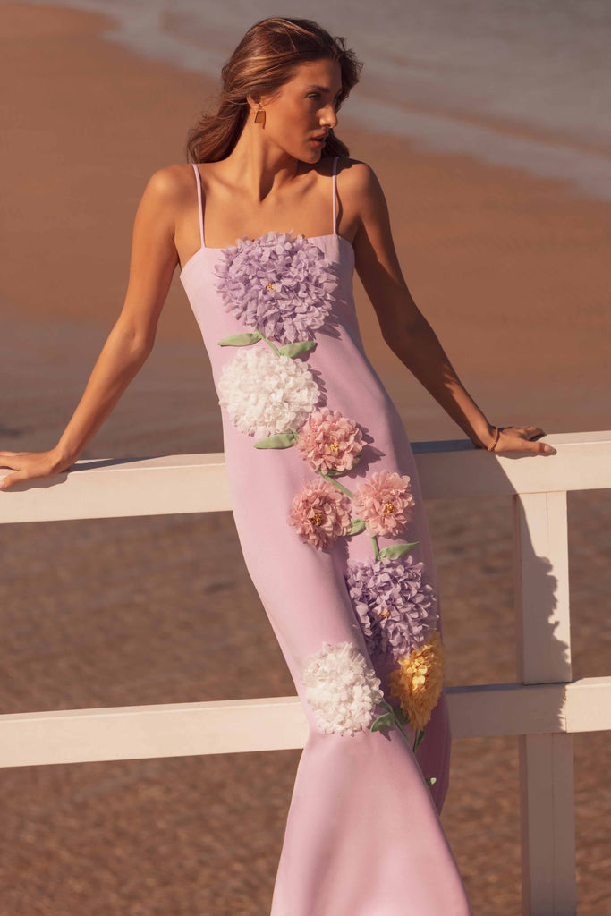 Buttercup Embroidered Maxi Dress in Purple