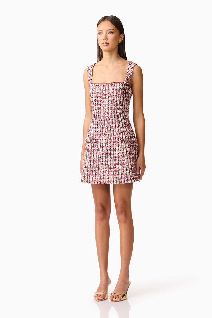 Bianca Tweed Mini Dress in Red