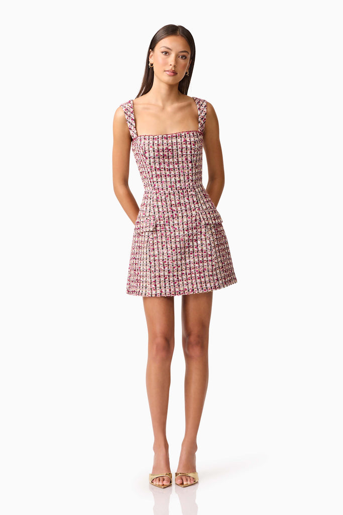 Bianca Tweed Mini Dress in Red
