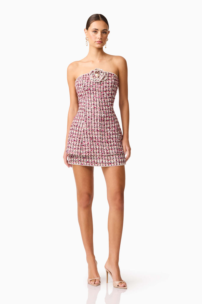 Bianca Strapless Tweed Set in Red