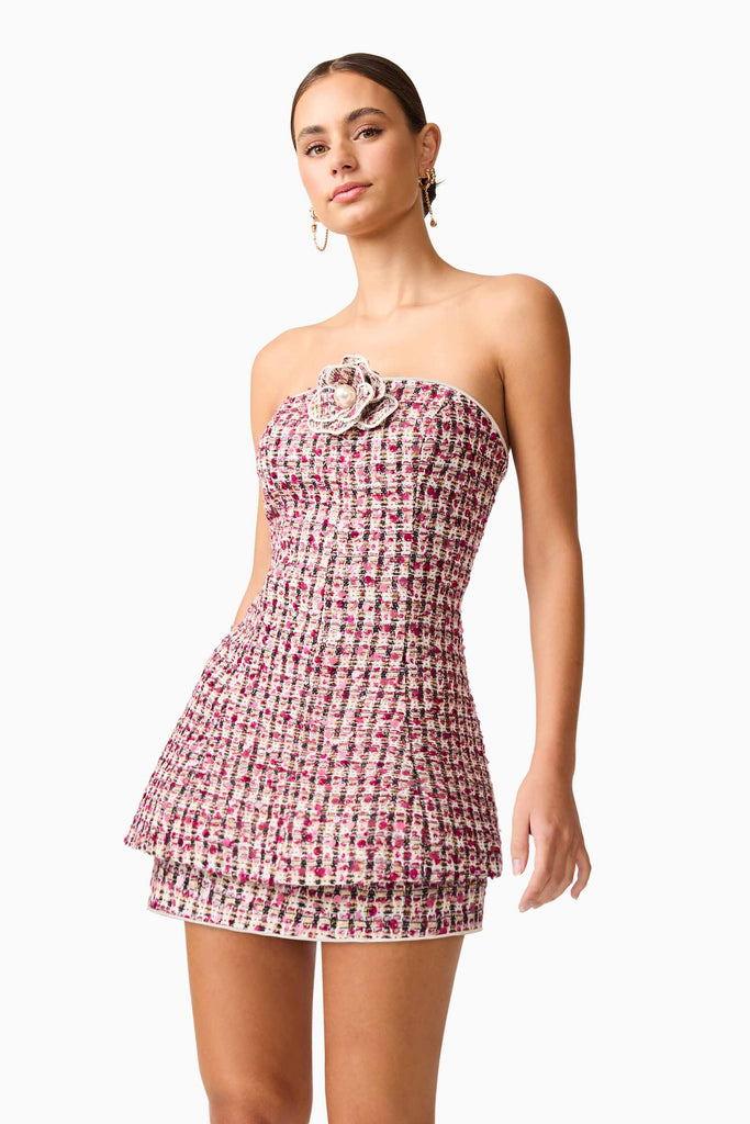 Bianca Strapless Tweed Set in Red