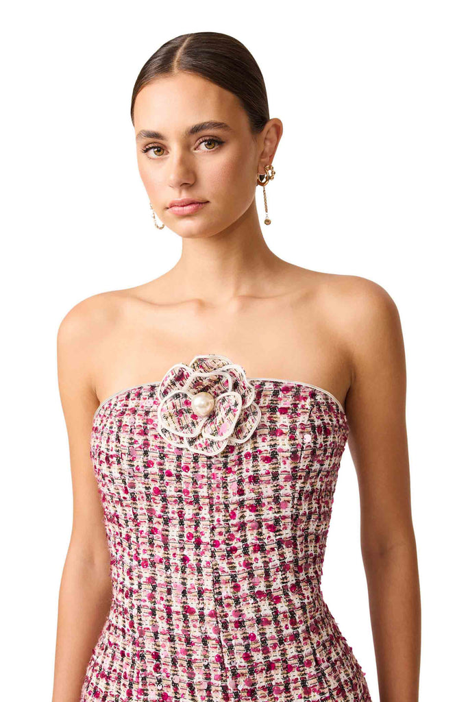 Bianca Strapless Tweed Set in Red