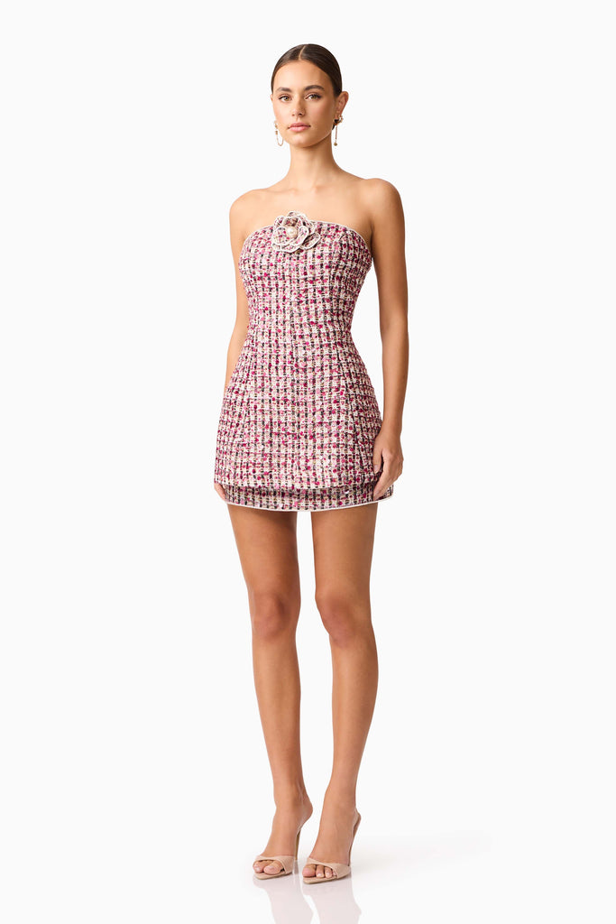 Bianca Strapless Tweed Set in Red