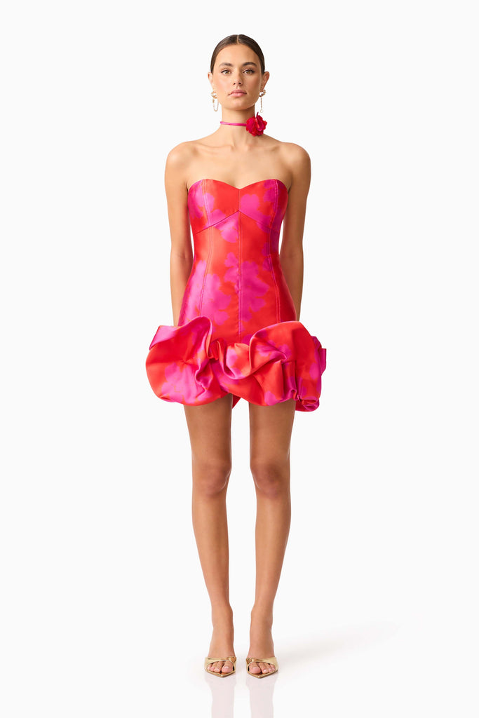 Eloise Strapless Mini Dress in Pink & Red