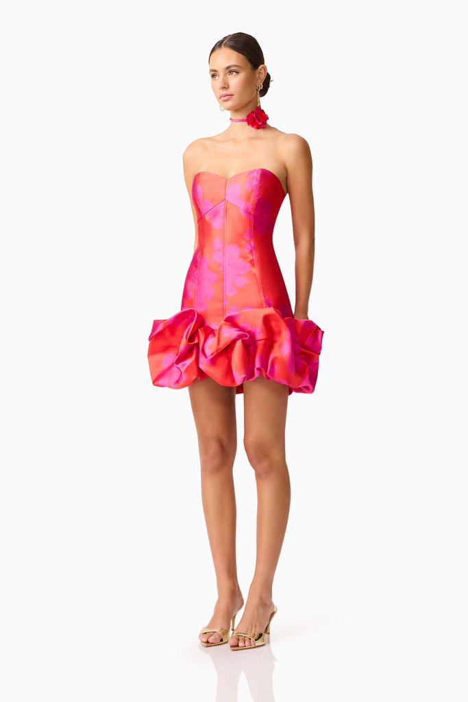 Eloise Strapless Mini Dress in Pink & Red