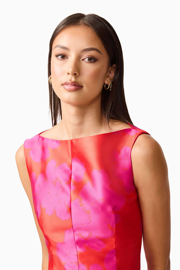 Eloise A-Line Midi Dress in Pink & Red