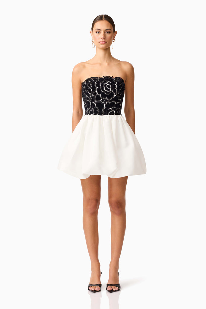 Eris Strapless Mini Dress in Black & White