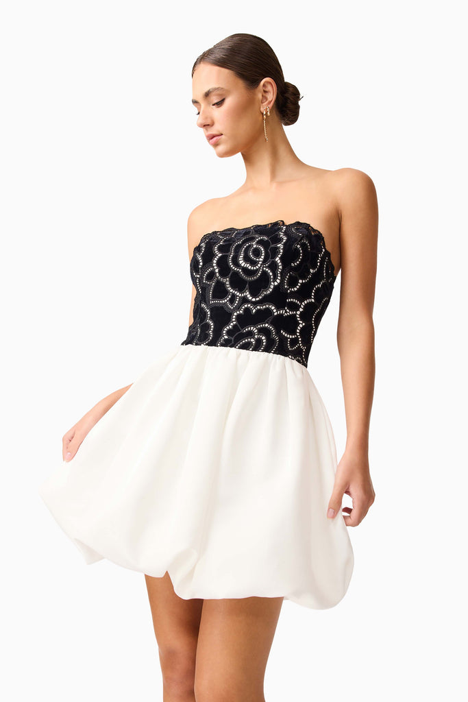 Eris Strapless Mini Dress in Black & White