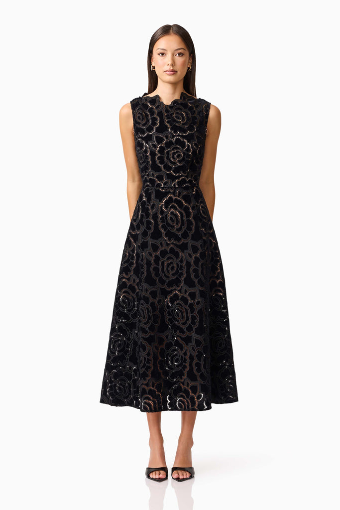 Eris Fit & Flare Midi Dress in Black