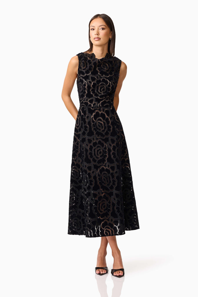 Eris Fit & Flare Midi Dress in Black