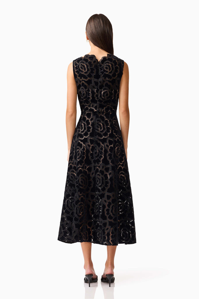 Eris Fit & Flare Midi Dress in Black