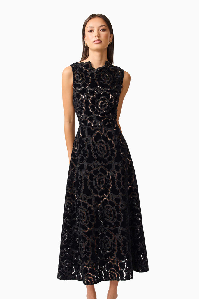 Eris Fit & Flare Midi Dress in Black